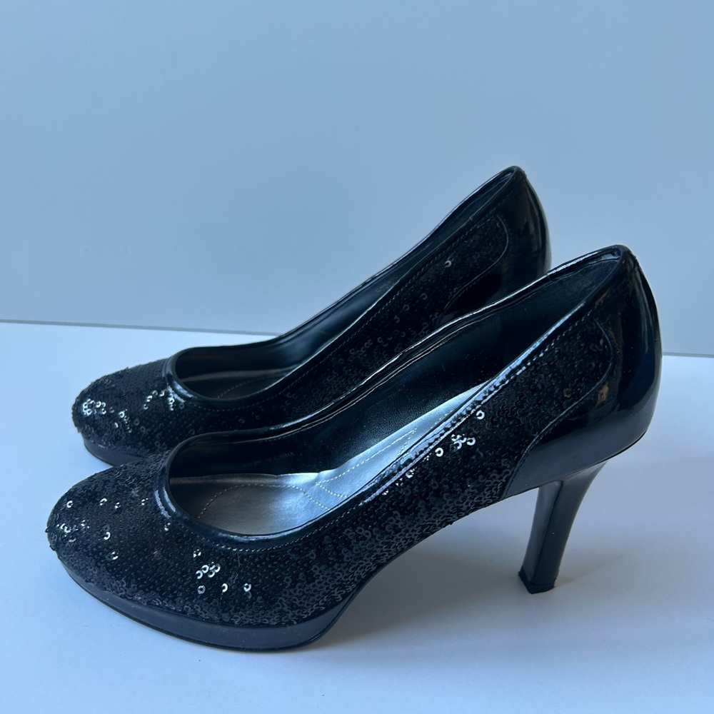 Tahari black sequin heels